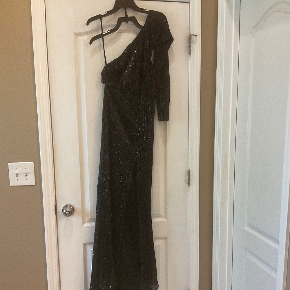 Black Sequin One Shoulder Formal Dress, Size Med